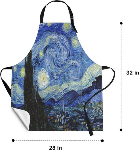 Britimes Apron for Home Kitchen Cooking Baking Gardening, 32x28 inch with Pockets Starry Night Oil Painting