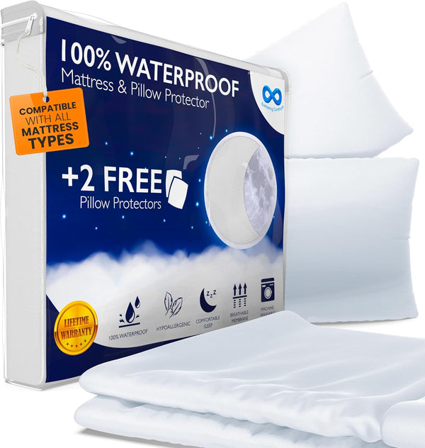 Everlasting Comfort King Mattress Protector, Waterproof with 2 Pillow Protectors Included, Hypoallergenic, Deep Pocket
