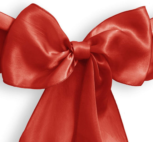 Lann's Linens - 10 Elegant Satin Chair Cover Sashes/Bows - Red, Ribbon Tie Back Sash for Wedding/Party