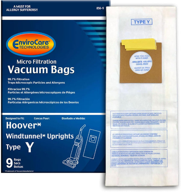 EnviroCare 859-9 Type Y Vacuum Bag Replacement - 9 Pack for Hoover WindTunnel Uprights and Hoover Vacuums