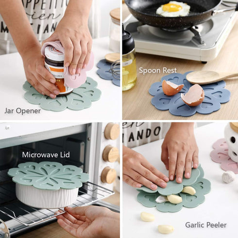 Set of 4 Silicone Trivet Mats, Hot Pot Holders for Table and Countertop, Non-Slip Heat Resistant Kitchen Pads