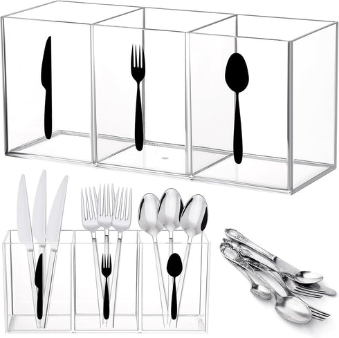 Acrylic Cutlery Storage Organizer Bin Clear Silverware Caddy for Countertop Knife Spoon Fork Holder