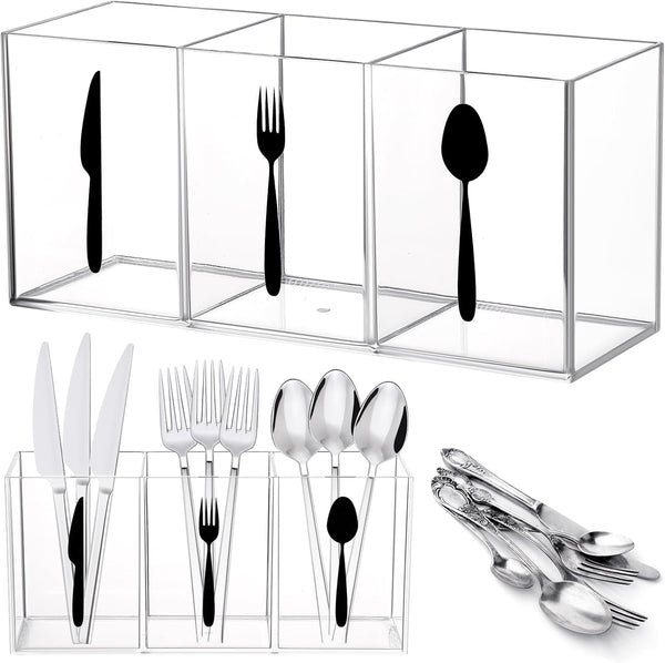 Acrylic Cutlery Storage Organizer Bin Clear Silverware Caddy for Countertop Knife Spoon Fork Holder