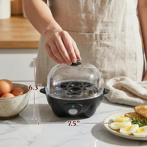 EGC-007B# 7 16-Recipe Elite Gourmet Rapid Egg Cooker, Easy-To-Peel, Hard, Medium, Soft Boiled Eggs, Poacher, Omelet