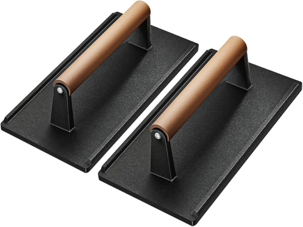 Yoehka Cast Iron Grill Press-2PCS, Heavy Duty Burger/Griddle Press with Wood Handle, 2.25lbs