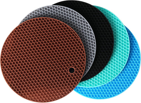 5 Pack Silicone Pot Holder Trivet Mats, Heatproof Nonslip Insulation Honeycomb Rubber Hot Pads, Extra Thick & Flexible