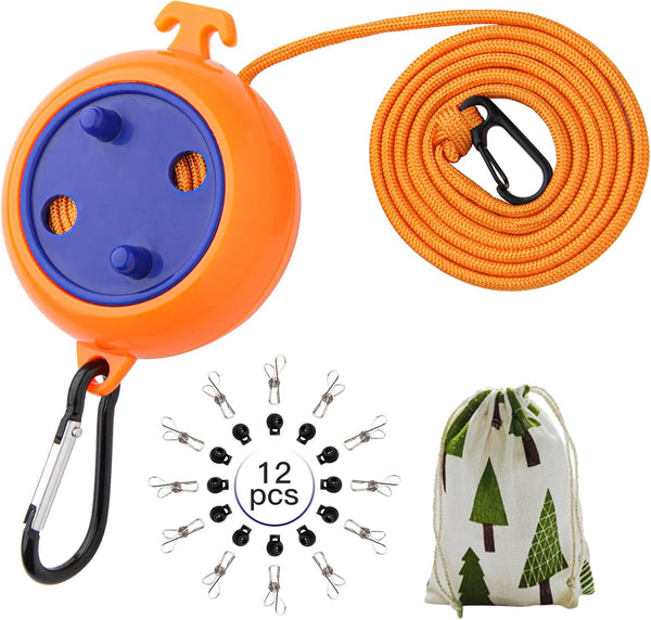 Portable Travel Clothesline Cord - Caudblor Adjustable 33ft Laundry Drying Rope with 12Pcs Stoppers