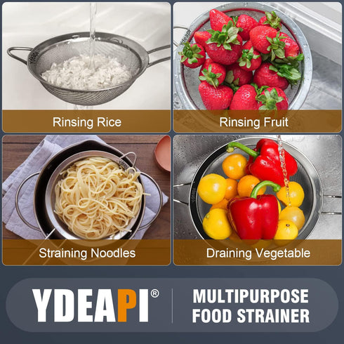 Ydeapi 6.3" Fine Mesh Strainer with Handle, Metal Food Strainers for Kitchen, Sieve Fine Mesh Stainless Steel for Rice