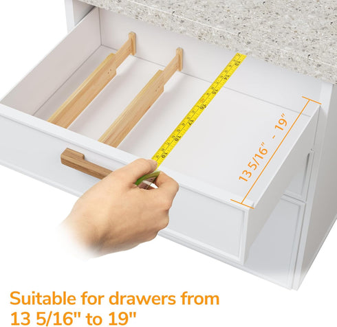 BAMEOS Expandable Bamboo Drawer Divider 4-Pack | Adjustable Utensil Knife Fork Tool Organizer for Kitchen, Bathroom,