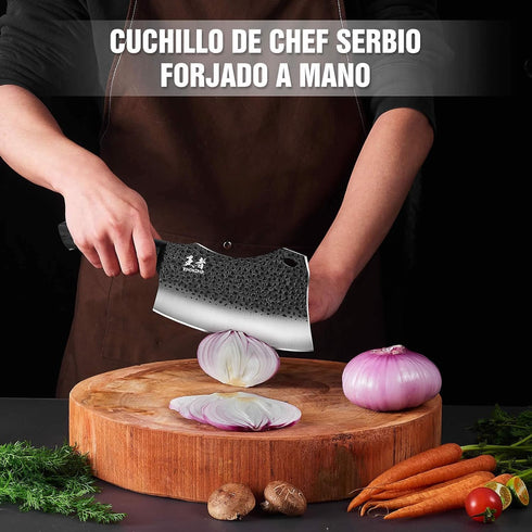 ENOKING Hand Forged Cleaver Knife, German High Carbon Stainless Steel Butcher Knife for Meat Cutting, Full Tang