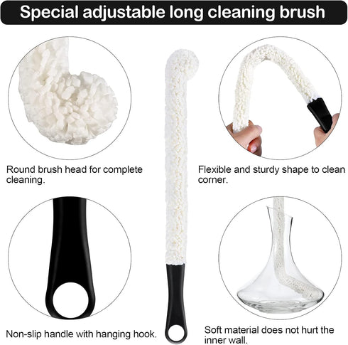 3 Pieces Decanter Cleaning Brush and 400 Reusable Cleaning Beads for Wine Decanters, Goblets, Glasses, Cups (Black
