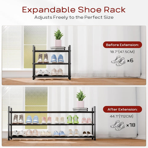 3-Tier Closet, 18"-44" 15-18 Bumusty Long Expandable Shoe Rack for Adjustable Shoe Rack for Entryway, Pairs Large Shoe