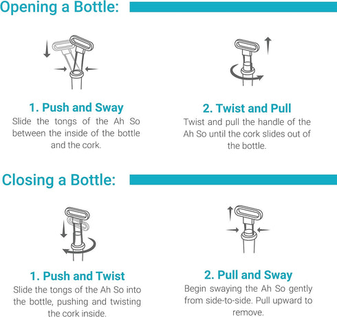 Ah So Wine Opener - Two Prong Cork Puller with 2 Wine Stoppers for Wine Bottles - Stainless Steel Ideal for Removing