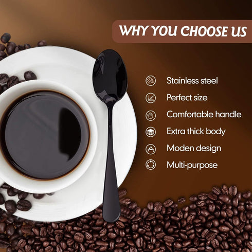 Demitasse Espresso Spoons, 4.9 Inches Stainless Steel Mini Coffee Spoon Small Spoons for Dessert, Set of 8 (Black)