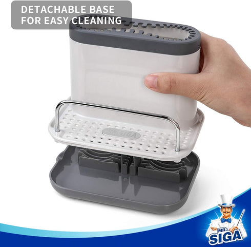 MR.SIGA Kitchen Sink Caddy, Organizer Sponge Brush Holder with Drip Tray, White & Gray