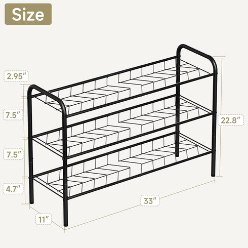Vellzeyce Closet,Wide 3 Shoe Rack,Long Shoe Organizer for Shoe Storage for Entryway, Tier Sturdy Metal Free Standing