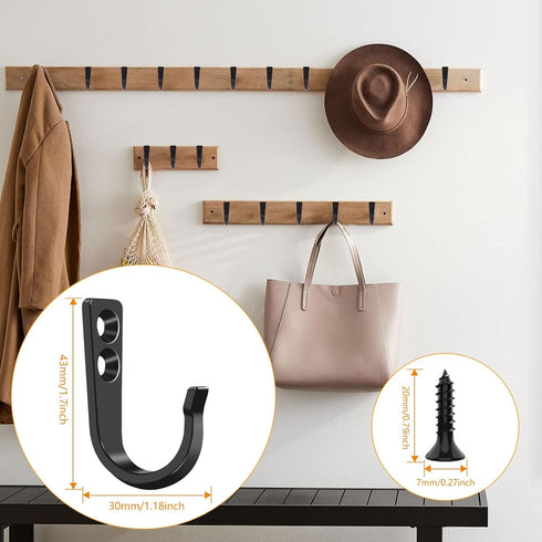 WODEGIFT 12Pcs Heavy Duty Wall Hooks, Metal Coat Hooks for Hanging Coats, Towels, Backpacks, Hats, Coffee Mugs (Black)