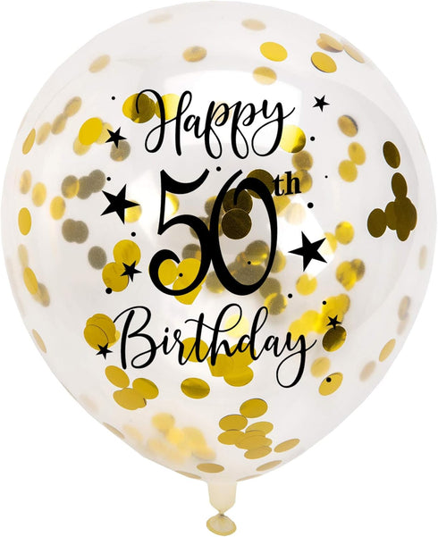 Gold 50th Confetti Latex Balloons, Happy 50 Years Birthday Party Decoration, 12in, 16 Pack for Woman or Man