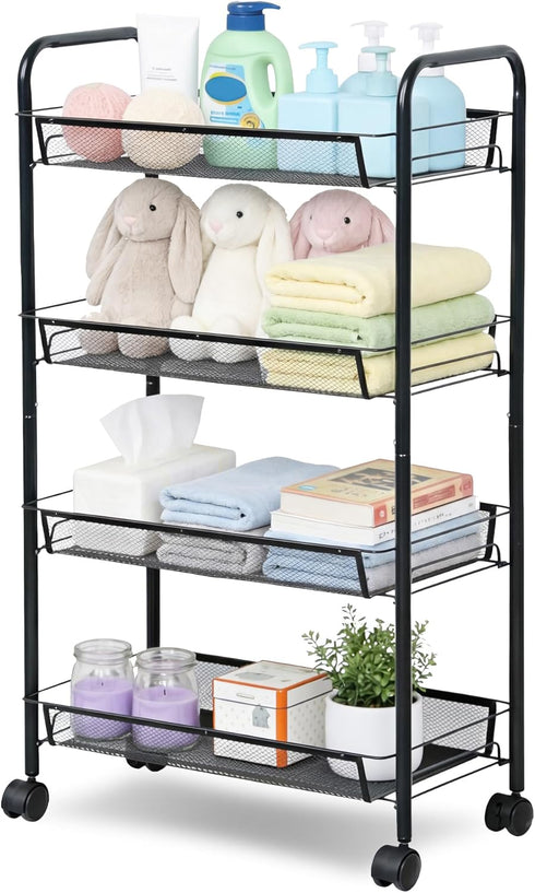 LOFTEY 4 Tier Rolling Storage Cart, Small Metal Utility Cart on Wheels,