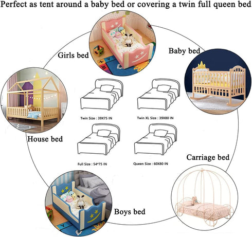 Bed Canopy with Lights for Girls,Gold Star Princess Crib Canopy Curtains,Extra Large Dome Mosquito Net Reading Nook