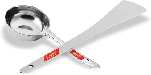 Sumeet Stainless Steel Perfect Dosa Making Spoon/Ladle Set of 2 Pcs (1 Turner, 1 Short Pour Ladle with Flat Base)