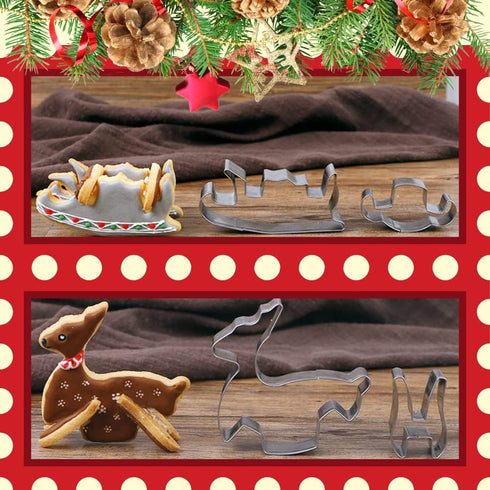 KAISHANE 3D Christmas Cookie Cutter Set - 8 Piece Holiday Biscuit Cutters - Snowman, Christmas Tree, Reindeer, Sled