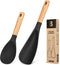 Cooking Spoon and Rice Scooper for Nonstick Cookware, Durable BPA-Free Matte Silicone, Wood Handle Spoon for Mixing,