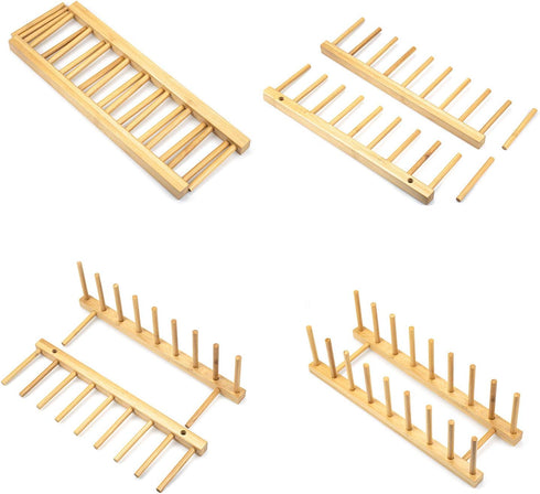 Lawei 4 Pack Bamboo Dish Drying Rack, Plate Rack Stand for Kitchen Cabinet Organizer