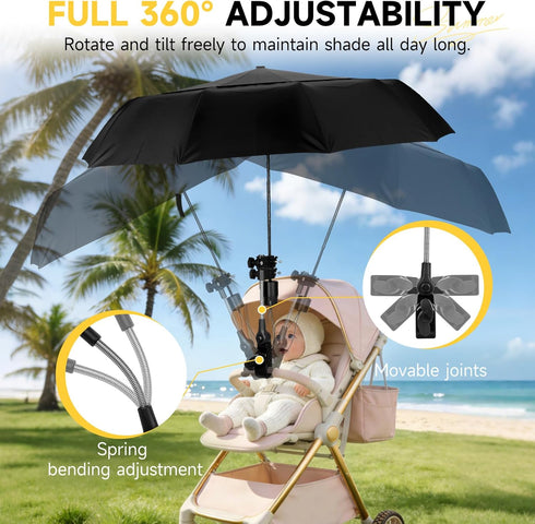 Tarswesi 360 50+ 100cm/39.4in Chair Umbrella with Universal Clamp, Double Canopy Sunshade, Adjustable Swivel, UPF UV