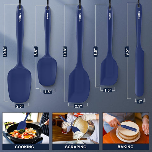 Walfos Silicone Spatula Set (5pcs), 600? High Heat Resistant Kitchen Spoon, Navy Blue Spatulas for Cooking and Baking