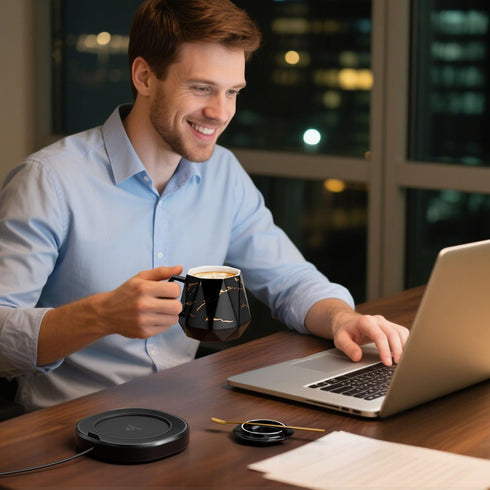 Set, 4 8 Coffee Mug Warmer & Awesome Mug Smart Heated Electric Coffee Cup Warmer for Desk Office, Temperature Control