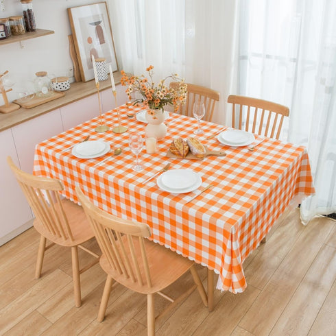 MANGATA CASA 2Pcs Orange Gingham Table Cloth for Rectangle Tables, Checkered Waterproof Kitchen & Table Linens, Pumpkin