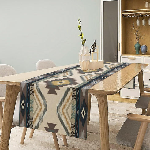 BATPLY Seamless 13x36in x1 Ethnic Aztec Table Runner, Vintage Bohemian Rustic Farmhouse Grey Green Mystic Native Tribal