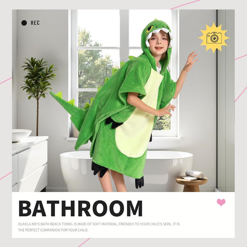 3-12 OLAOLA Dinosaur Hooded Kids Beach Towels for Years Boys Girls, Soft Absorbent Kids Hooded Bath Towel Wrap, Toddler