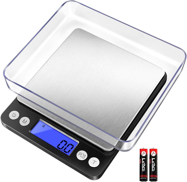 Fuzion Digital Kitchen Scale 3000g/0.1g, Pocket Food Scale with 2 Trays, LCD, Tare Function, Battery Included
