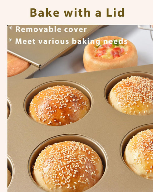 3.7inch 6 Muffin Top Pan for Baking with Lid Jumbo Size, Cup Straight Side Professional English Muffin Cupcake Pan