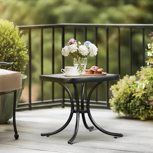 18" VINGLI Outdoor Side Table, Patio Table Steel Frame Tempered Glass Top, Weatherproof Small Tables for Balcony Garden