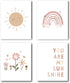 XWELLDAN Boho Rainbow Sun Cloud Flower You Are My Sunshine Nursery Poster Wall