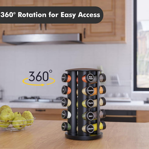 Set 20 Countertop 386 New England Stories Revolving Spice Rack with Spice Jars, Kitchen Spice Tower Organizer