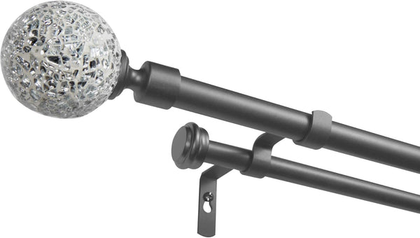 Exclusive Home Curtains ER1024-02 66120 Double Curtain Rod and Finial Set, Adjustable 66"-120", White Mosaic, Gunmetal