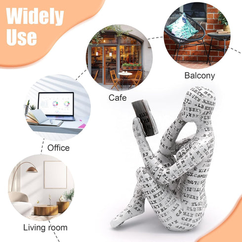 inheming Reading Figurine Bookshelf Decor, Creative Abstract Thinker Statue, Home Office Modern Shelf Desk Book