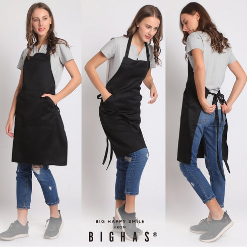 BIGHAS Adjustable Bib Apron with Long Ties, 18 Colors Chef Kitchen Cooking