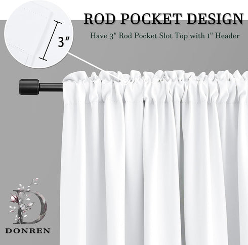DONREN Pure White Small Window Curtain Panels, Room Darkening Curtain Tiers for Nursery, 42 x 36 Inch, 1 Pair