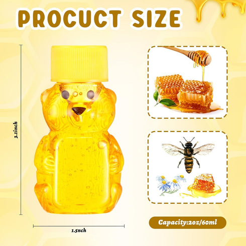 96 2 oz Patelai Pcs Plastic Honey Bear Bottle Bear Shape Clear Honey Containers Empty Honey Dispenser with Lid Honey