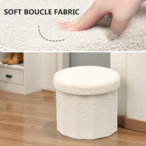 15-Inch Stylish Round Storage Ottoman - White