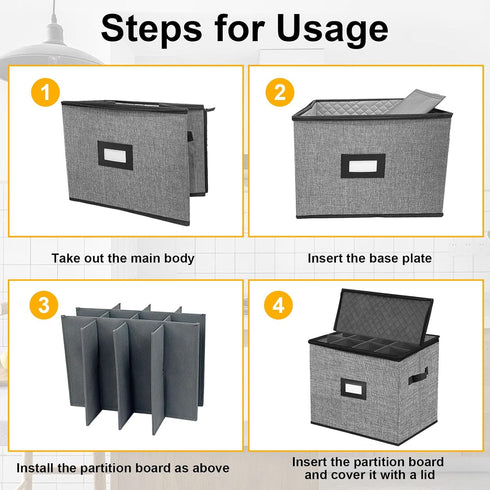 Champagne Flute Storage Box, Quilted Hard Shell Container for Wine Glasses, Stackable, Grey