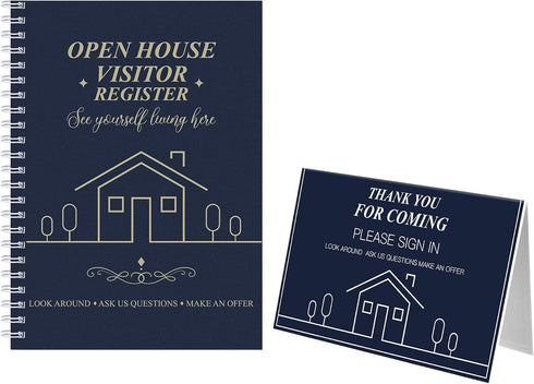 2 Pieces Open House Visitor Register Guest Registry Sign with Thank You for Coming Tent Card for Real Estate Supplies