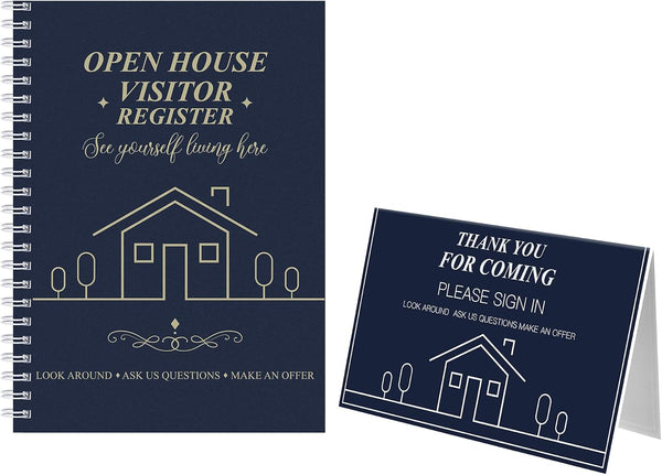 2 Pieces Open House Visitor Register Guest Registry Sign with Thank You for Coming Tent Card for Real Estate Supplies