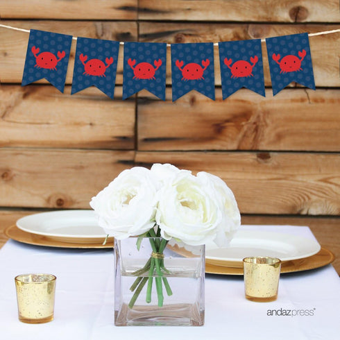 9-Feet, 1-Set, Andaz Press Hanging Pennant Party Banner with String, Nautical Crab, Decor Paper Decorations, Includes