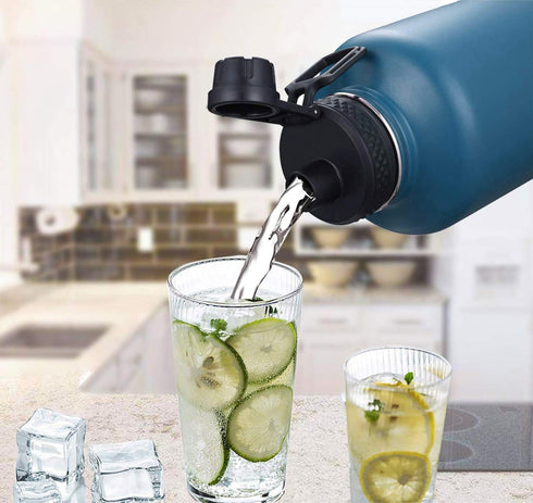SENDESTAR 64oz Water Bottle, Double Wall Vacuum Insulated Leak Proof Stainless Steel Sports Bottle with Flex Straw Lid